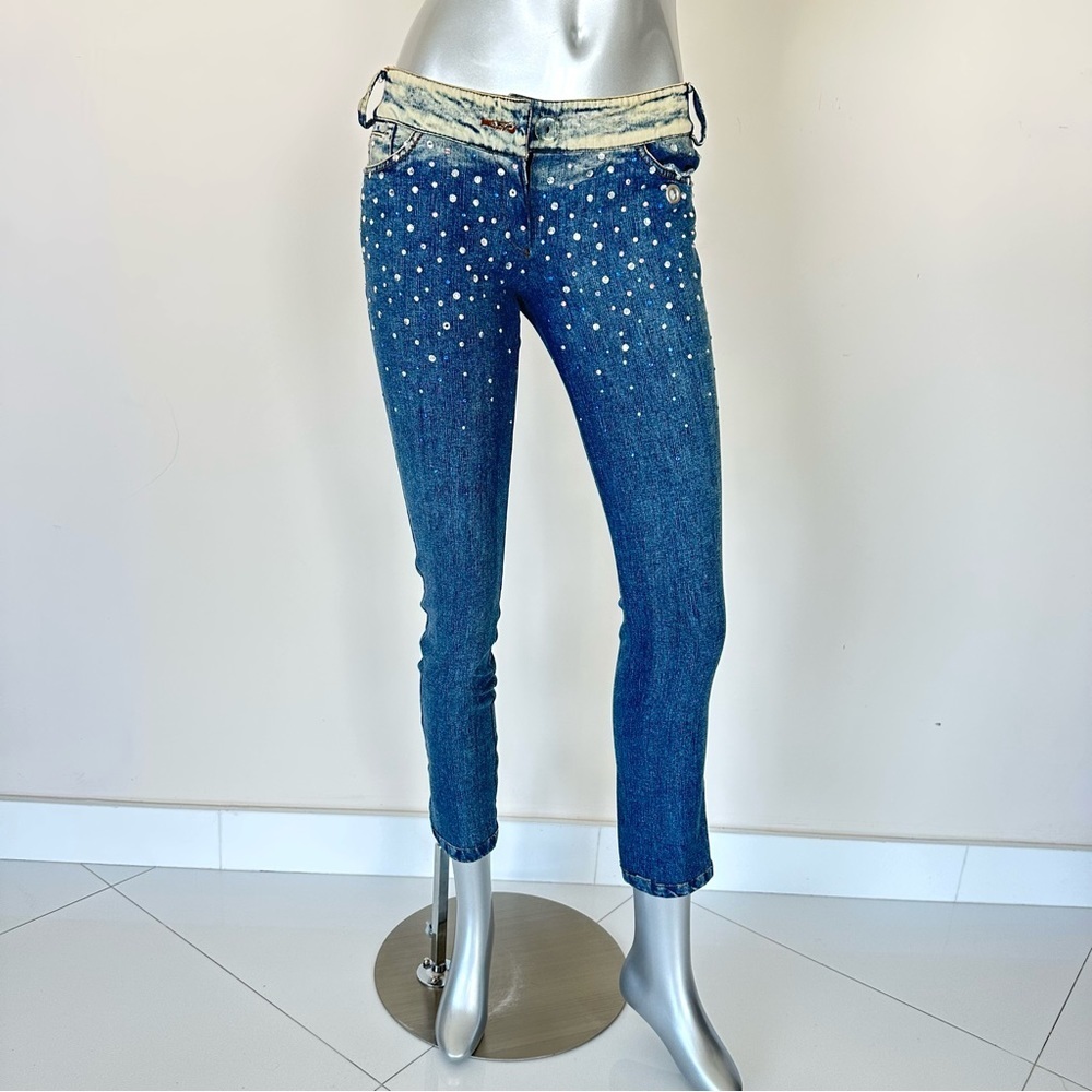 Gizia women jeans capris with Swarovski crystals size XS